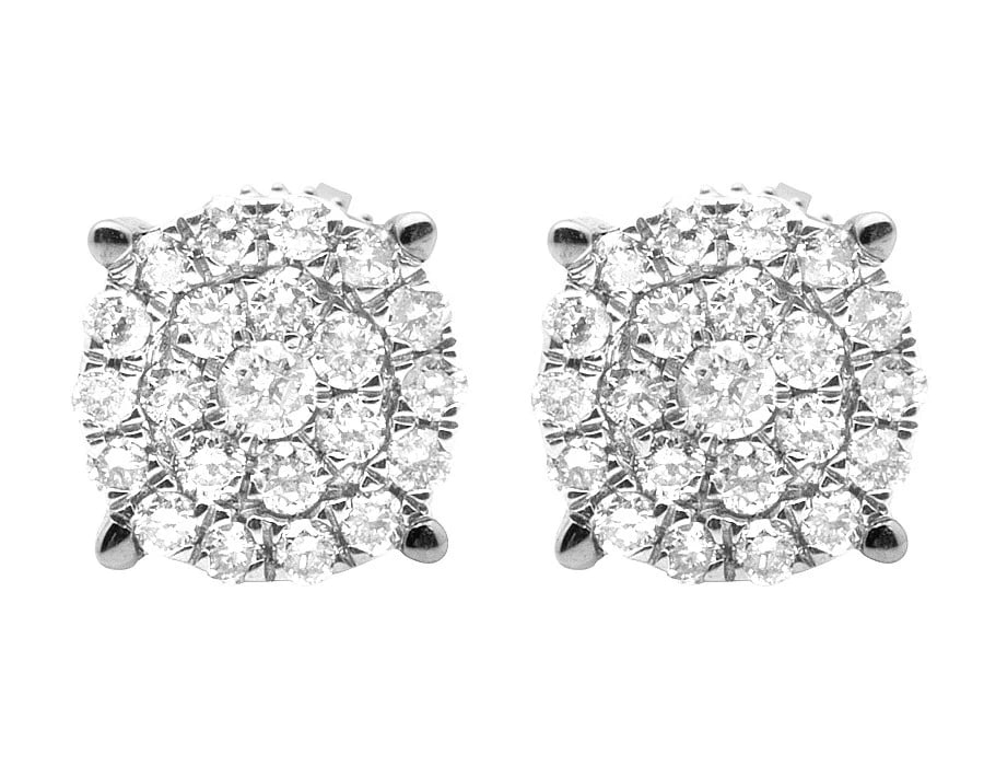 10K WHITE GOLD GENUINE DIAMOND ROUND CLUSTER STUDS EARRINGS: 10K White Gold Genuine Diamond Round Cluster Studs Earrings Brand: None Type: Earrings Material: 10k White Gold, Main Stone/Creation Natural Color: White Size: Dimension 11mm, 4mm height Accessor