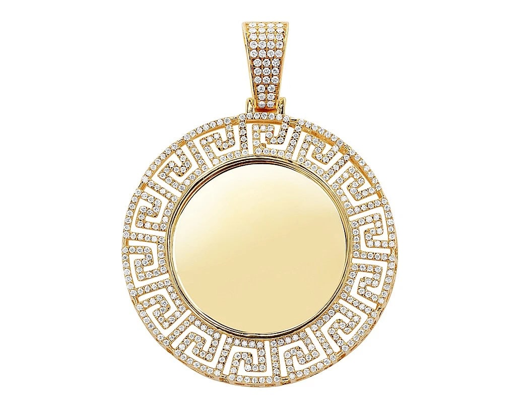 OPEN GREEK KEY DIAMOND MEMORY PENDANT 10K YELLOW GOLD: Open Greek Key Diamond Memory Pendant 10K Yellow Gold Brand: None Type: Pendant Material: 10k Yellow Gold, Main Stone/Creation Natural Earth Mined Diamonds Color: Yellow Gold Size: Dimension Diame