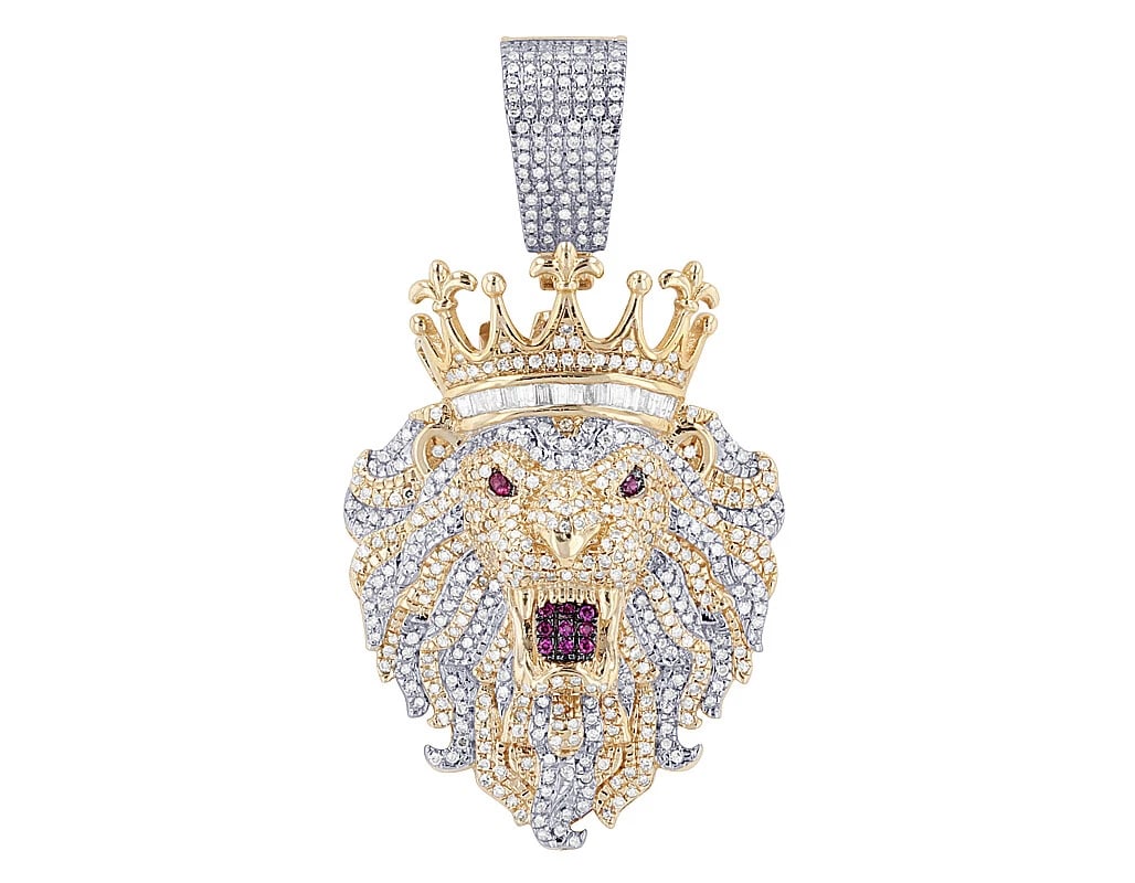 BAGUETTE CROWN 1 REAL DIAMOND LION PENDANT (1 of 2)