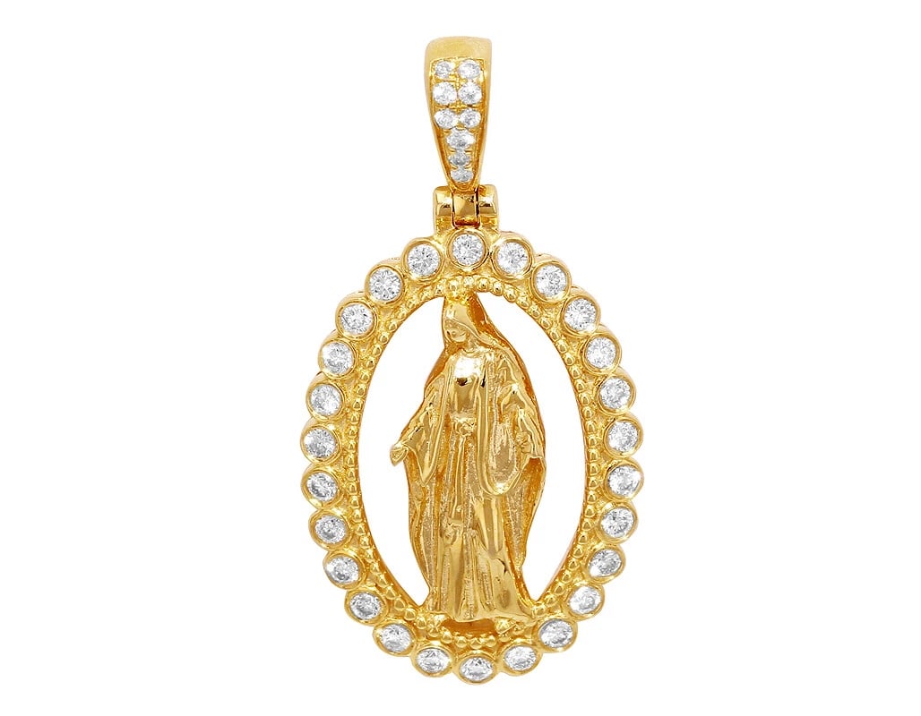 VIRGIN MARY REAL DIAMOND PENDANT 14K YELLOW GOLD (1 of 2)