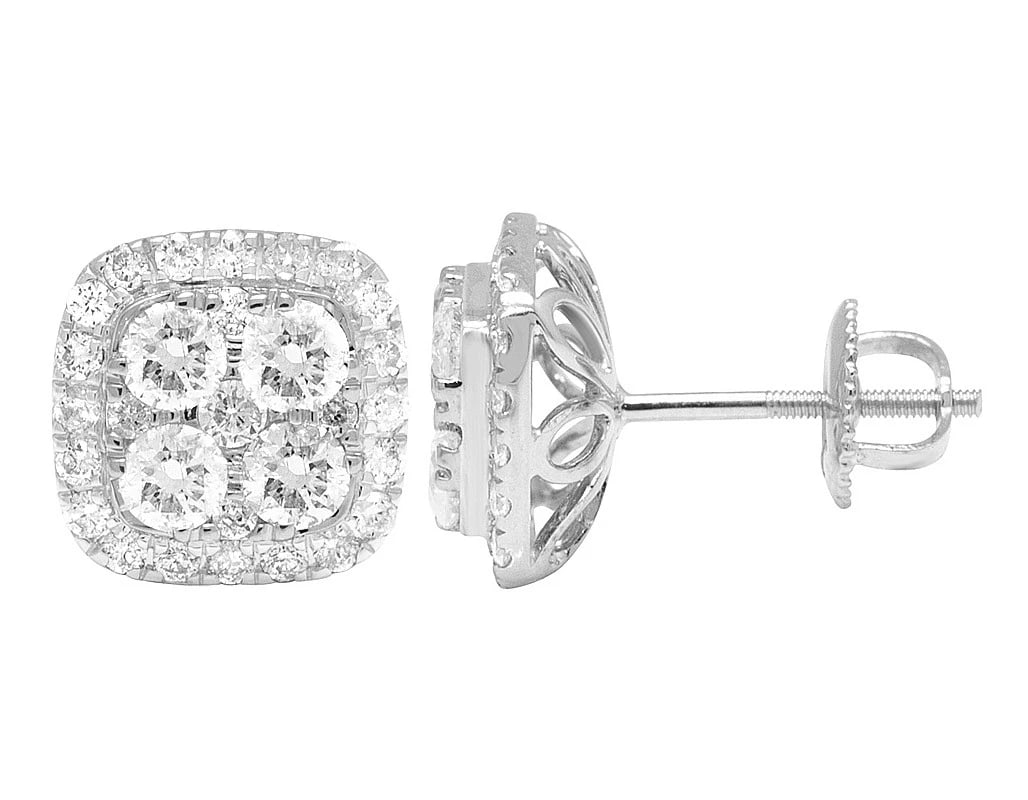 10K SQUARE HALO CLUSTER REAL DIAMOND EARRINGS: 10K Square Halo Cluster Real Diamond Earrings Brand: None Type: Earrings Material: 10k White Gold, Main Stone/Creation Natural Color: Yellow Gold Size: Dimension 10mm Accessories: None Acc