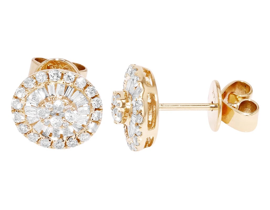 REAL BAGUETTE DIAMOND STUD EARRING: Real Baguette Diamond Stud Earring Brand: None Type: Earrings Material: 14k Yellow Gold, Main Stone/Creation Natural Color: Yellow Gold Size: Dimension 8MM Accessories: None Accessories No