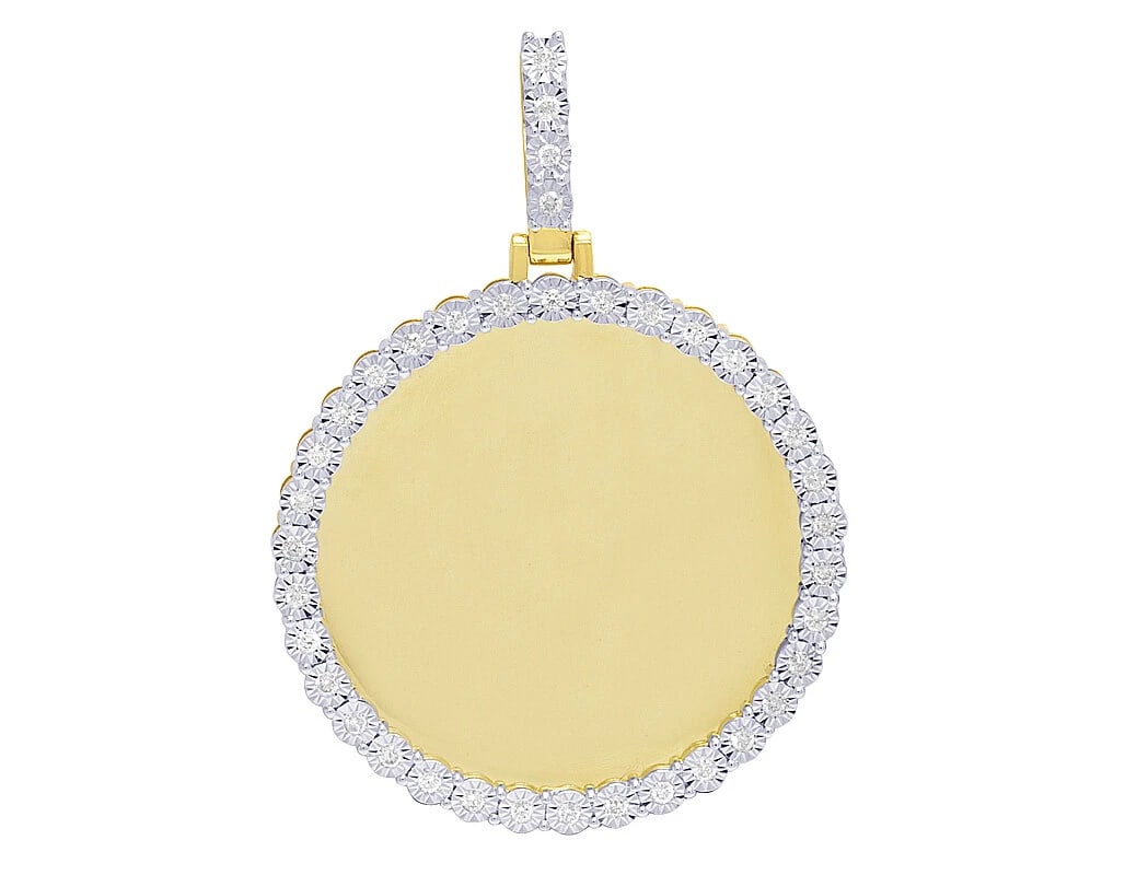10K YELLOW GOLD MEMORY FRAME MEDALLION ILLUSION SET PHOTO PENDANT (1 of 2)