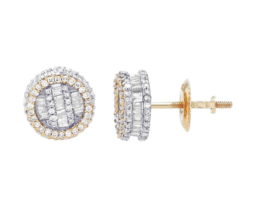 BAGUETTE CLUSTER REAL DIAMOND 3D STUD EARRINGS: Baguette Cluster Real Diamond 3D Stud Earrings Brand: None Type: Earrings Material: 10k Yellow-White Gold, Main Stone/Creation Natural Color: Yellow-White Gold Size: Dimension L 14mm, W 8mm Acces