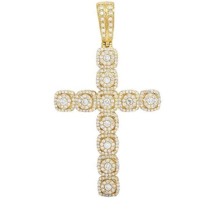 10K YELLOW GOLD GENUINE DIAMOND SQUARE CLUSTER CROSS PENDANT CHARM: 10K Yellow Gold Genuine Diamond Square Cluster Cross Pendant Charm Brand: None Type: Necklace Material: 10k Yellow Gold, Main Stone/Creation Natural Color: Yellow Gold Size: Dimension 2.5" Access