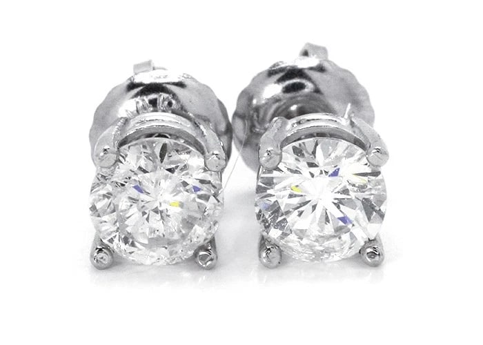 14K WHITE GOLD ROUND CUT SOLITAIRE DIAMOND STUD EARRINGS (1 of 4)