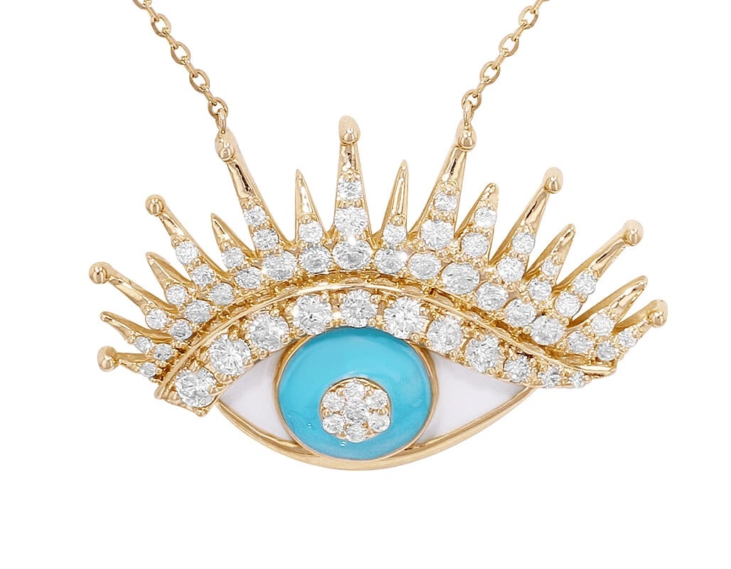 EVIL EYE DIAMOND STUDDED LASHES PENDANT NECKLACE (1 of 3)