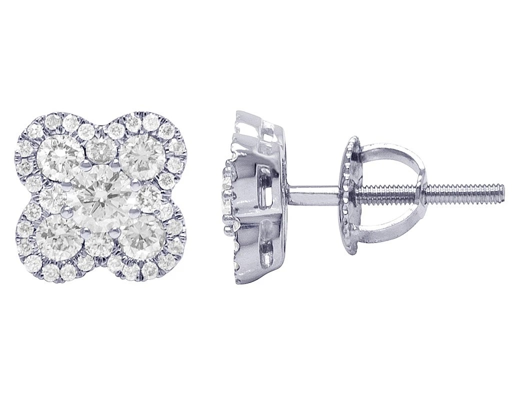 10K WHITE GOLD CLOVER STUD REAL DIAMOND EARRINGS: 10K White Gold Clover Stud Real Diamond Earrings Brand: None Type: Earrings Material: 10k White Gold, Main Stone/Creation Natural Color: White Gold Size: Dimension 8MM Accessories: None Ac