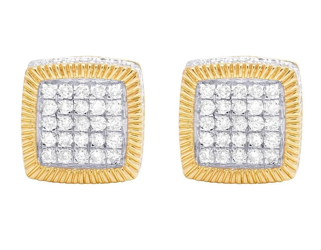 10K YELLOW GOLD REAL DIAMOND 3D SQUARE CLUSTER STUD EARRING: 10K Yellow Gold Real Diamond 3D Square Cluster Stud Earring Brand: None Type: Earrings Material: 10K Yellow Gold, Main Stone/Creation Natural Color: Yellow Gold Size: Dimension 10MM, 4MM High Acc