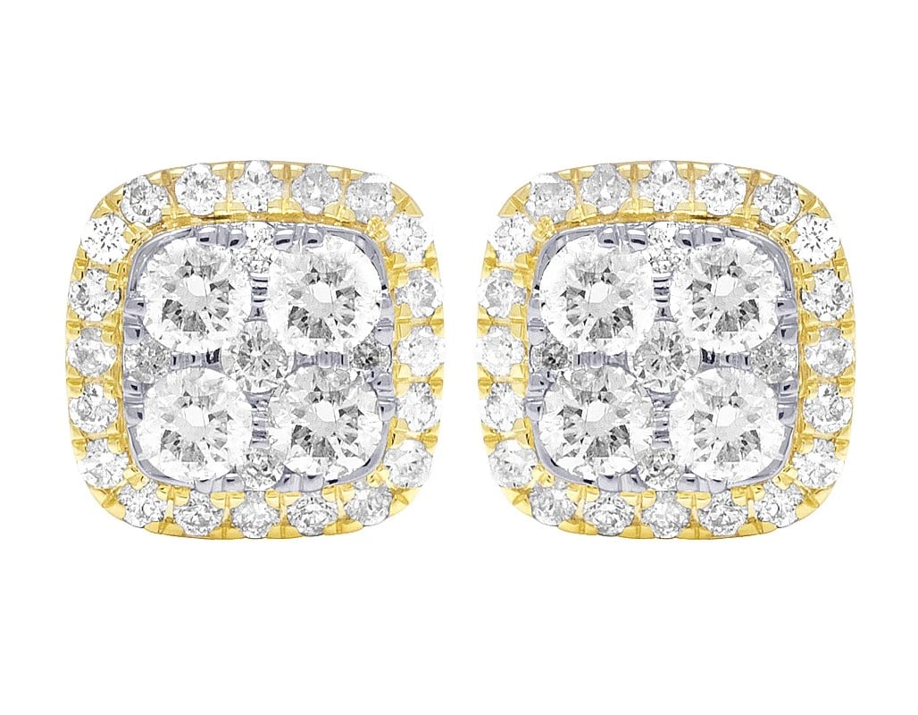 10K SQUARE HALO CLUSTER REAL DIAMOND EARRINGS: 10K Square Halo Cluster Real Diamond Earrings Brand: None Type: Earrings Material: 10k Yellow Gold, Main Stone/Creation Natural Color: Yellow Gold Size: Dimension 10mm Accessories: None Ac