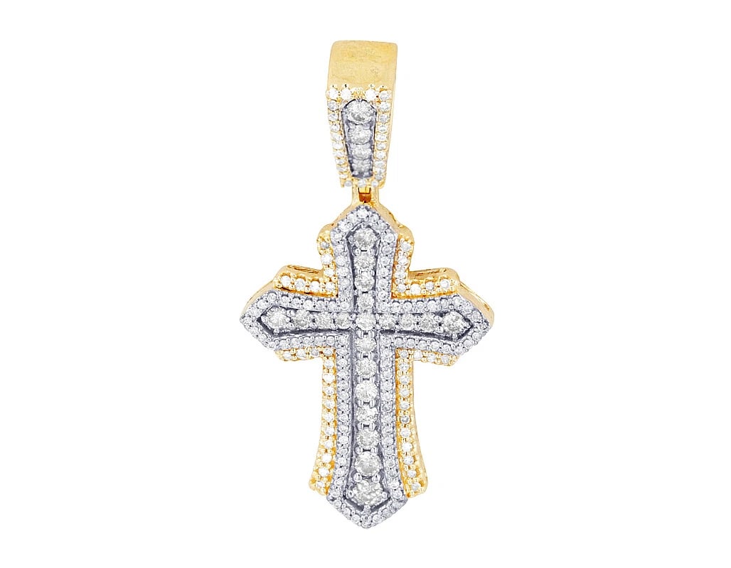 REAL DIAMOND CROSS PENDANT 10K YELLOW-WHITE GOLD: Real Diamond Cross Pendant 10K Yellow-White Gold Brand: None Type: Necklace Material: 10k Yellow-White Gold, Main Stone/Creation Natural Color: Yellow Gold Size: Dimension L 1.8" W 23mm Accessori