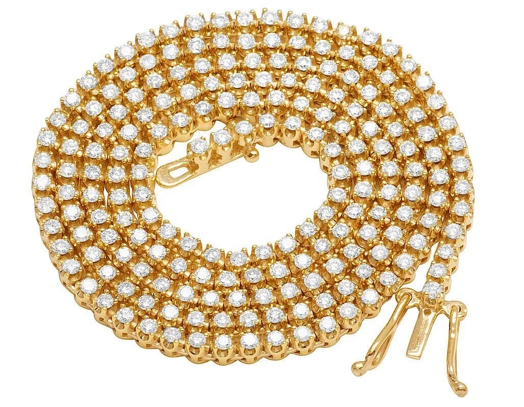 10K YELLOW GOLD GENUINE DIAMOND SOLITAIRE TENNIS CHAIN NECKLACE (1 of 6)