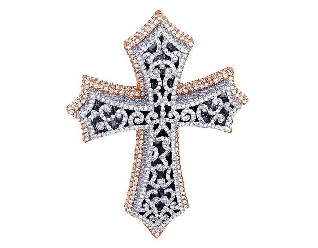 HOLLOW CROSS REAL DIAMOND PENDANT 10K GOLD: Hollow Cross Real Diamond Pendant 10K Gold Brand: None Type: Necklace Material: 10k Rose-White Gold, Main Stone/Creation Natural Color: Rose Gold Size: Dimension L 2.2" W 38mm Accessories: None