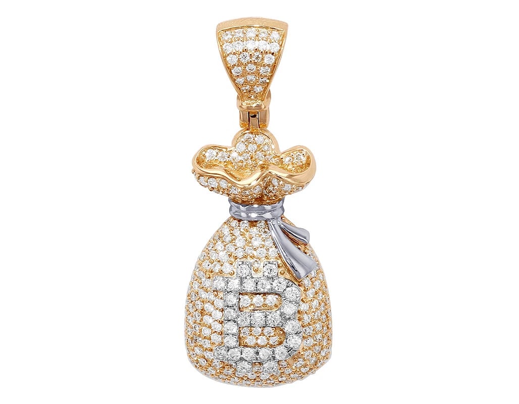 MONEY BAG BITCOIN REAL DIAMOND PENDANT 14K (1 of 2)