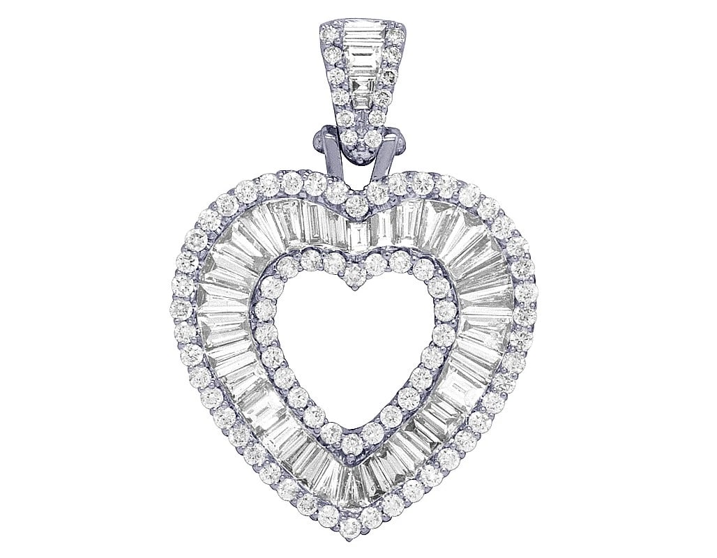 14K WHITE GOLD BAGUETTE REAL DIAMOND HEART PENDANT (1 of 2)