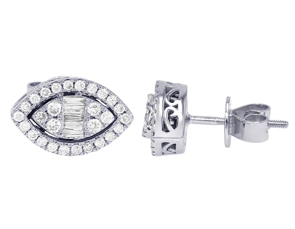 MARQUIS SHAPED REAL DIAMOND EARRINGS 14K WHITE GOLD (1 of 2)