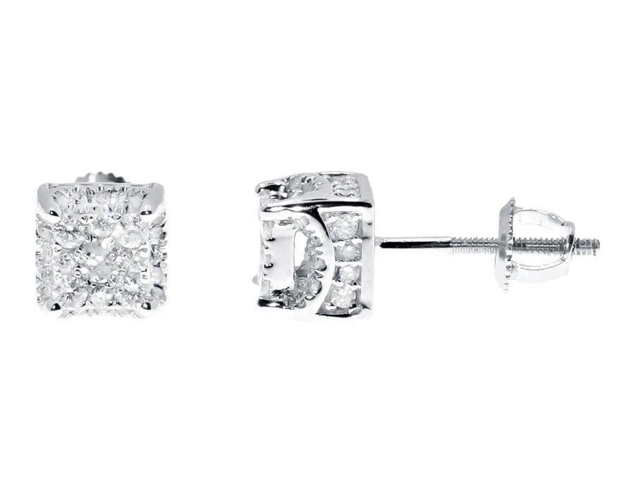 10K WHITE GOLD ROUND DIAMOND PRONG HALO 6 MM STUDS EARRINGS (1 of 3)