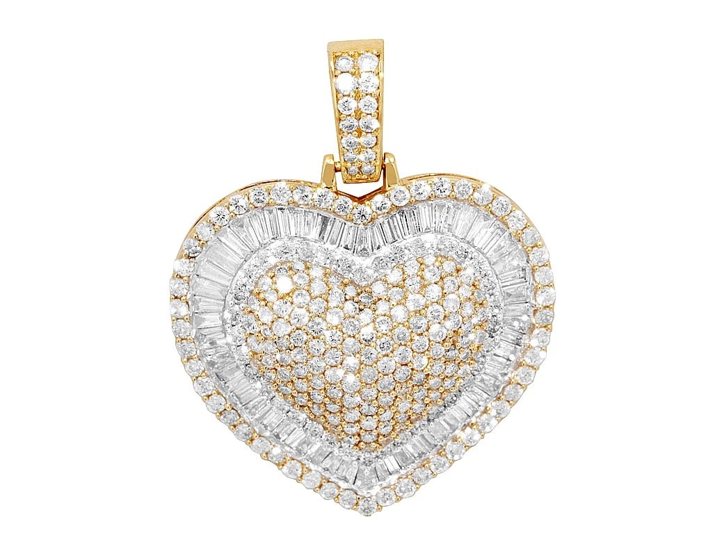 CONCENTRIC HEARTS BAGUETTE 3 REAL DIAMOND PENDANT GOLD: Concentric Hearts Baguette 3 Real Diamond Pendant Gold Brand: None Type: Pendant Material: 10k Yellow Gold White Gold, Main Stone/Creation Natural Color: Multi-Tone Size: Dimension L 1.4" W 1"
