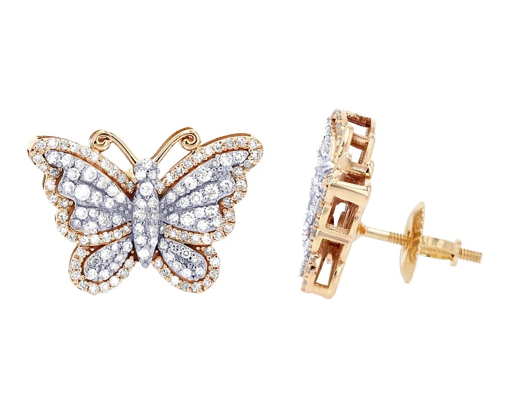 BUTTERFLY REAL DIAMOND STUD EARRINGS 10K YELLOW-WHITE GOLD: Butterfly Real Diamond Stud Earrings 10K Yellow-White Gold Brand: None Type: Earrings Material: 10k Yellow Gold, Main Stone/Creation Natural Color: Yellow Gold Size: Dimension W 16.2mm, L