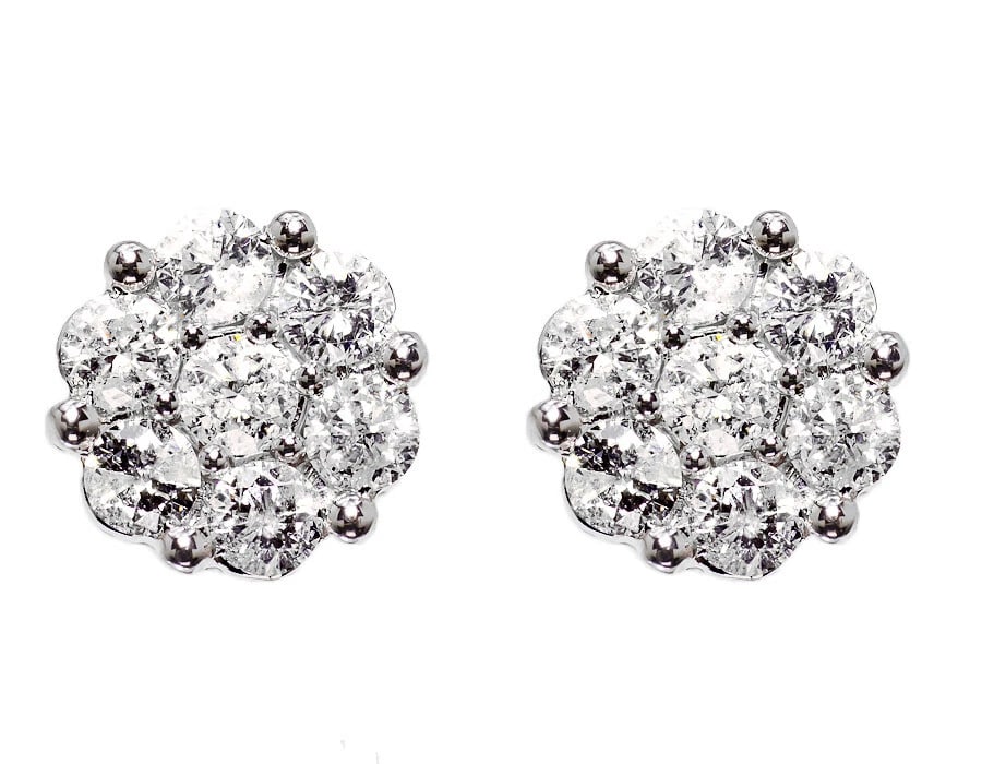 14K WHITE GOLD MENS/ROUND DIAMOND FLOWER CLUSTER STUDS EARRINGS: 14k White Gold Mens/Round Diamond Flower Cluster Studs Earrings Brand: None Type: Earrings Material: 14k White Gold, Main Stone/Creation Natural Color: White Size: Dimension 8mm Accessories: