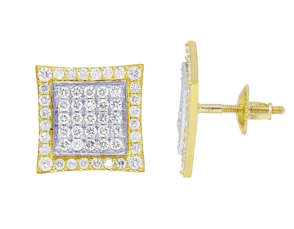 10K GOLD DIAMOND SQUARE STUD EARRINGS: 10k Gold Diamond Square Stud Earrings Brand: None Type: Earrings Material: 10k Yellow Gold, Main Stone/Creation Natural Color: Yellow Gold Size: Dimension 13.5 Accessories: None Accessories
