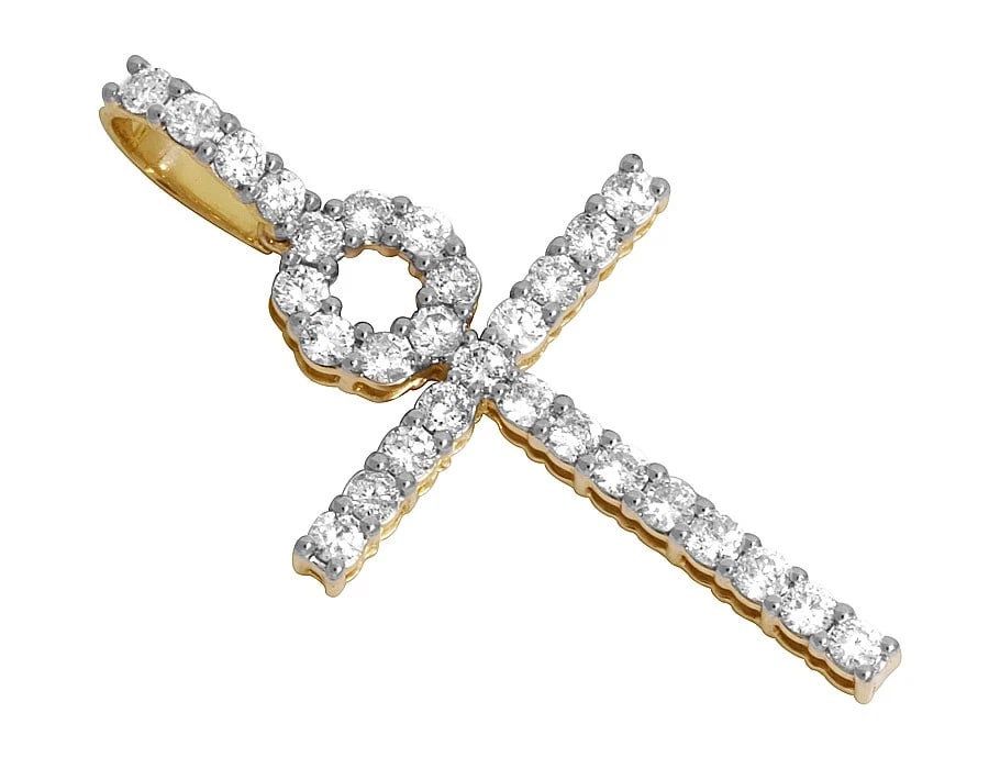 10K YELLOW GOLD EGYPTIAN ANKH GENUINE DIAMONDS CHARM PENDANT (1 of 5)