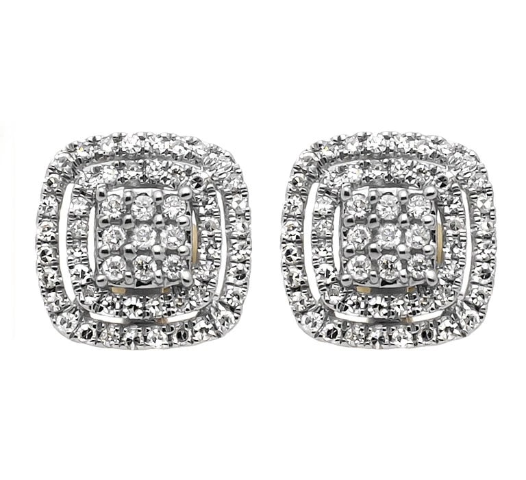 14K YELLOW GOLD CUSHION SHAPE DOUBLE HALO DIAMOND STUD EARRINGS (1 of 4)