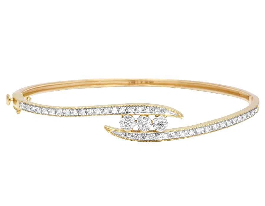 14K YELLOW GOLD GENUINE DIAMOND FLOWER BANGLE BRACELET (1 of 4)