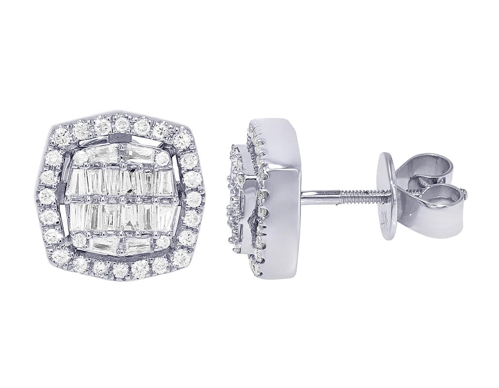 SQUARE BAGUETTE REAL DIAMOND EARRINGS 14K WHITE GOLD: Square Baguette Real Diamond Earrings 14K White Gold Brand: None Type: Earrings Material: 14k White Gold, Main Stone/Creation Natural Color: White Gold Size: Dimension 10MM Accessories: None <