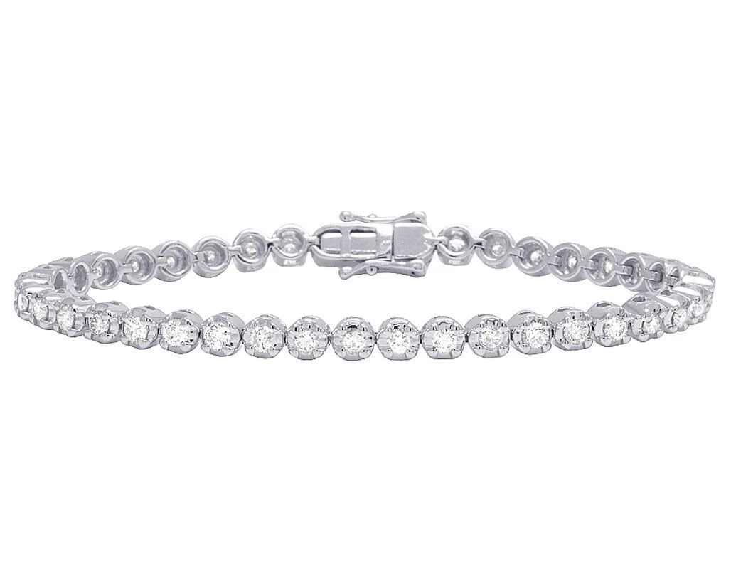 10K WHITE GOLD GENUINE DIAMOND ONE ROW SOLITAIRE TENNIS BRACELET: 10K White Gold Genuine Diamond One Row Solitaire Tennis Bracelet Brand: None Type: Bracelet Material: 10k White Gold, Main Stone/Creation Natural Color: White Gold Size: Dimension 4MM, 7"
