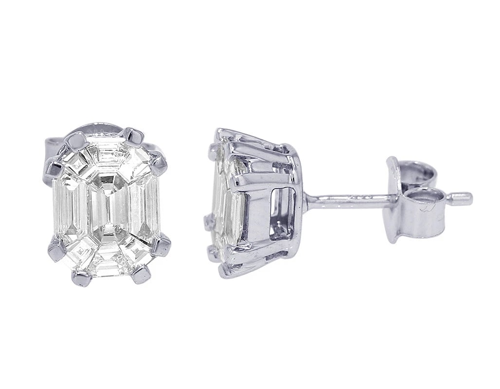 PIE CUT EMERALD REAL DIAMOND STUD EARRING 14K WHITE GOLD: Pie Cut Emerald Real Diamond Stud Earring 14K White Gold Brand: None Type: Earring Material: 14k White Gold, Color: White Gold Size: Dimension 6MM Accessories: None Accessories Notice: Whe