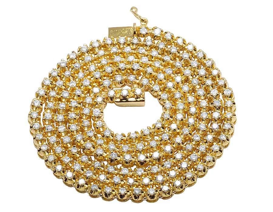 MEN' 10K YELLOW GOLD GENUINE DIAMOND ONE ROW TENNIS PRONG CHAIN NECKLACE: Men' 10K Yellow Gold Genuine Diamond One Row Tennis Prong Chain Necklace Brand: None Type: Necklace Material: 10k Yellow Gold, Color: Yellow Gold Size: Width 4mm Tennis Length 26" in Accessories: