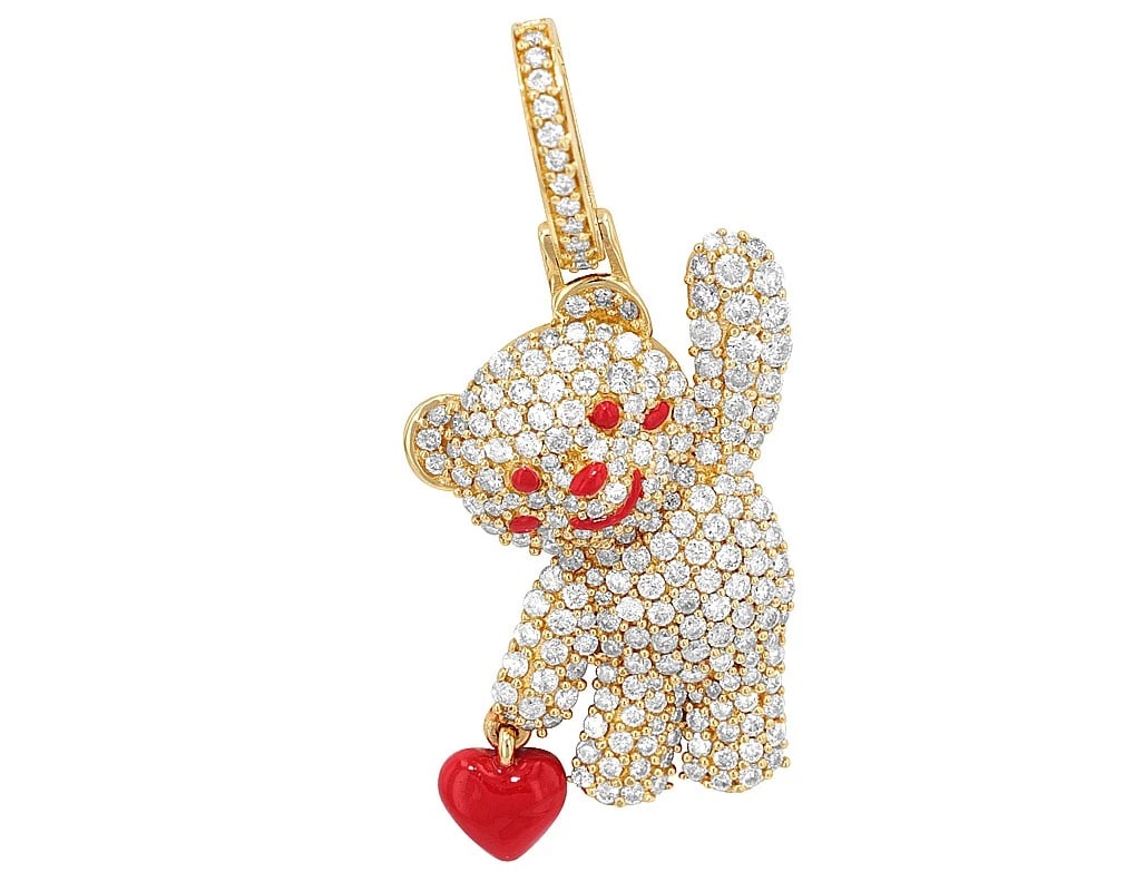 PAVE' SET TEDDY BEAR REAL DIAMOND PENDANT (1 of 2)