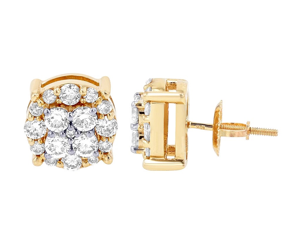 CLUSTER HALO REAL DIAMOND STUD EARRINGS 10K: Cluster Halo Real Diamond Stud Earrings 10K Brand: None Type: Earrings Material: 10k Yellow-White Gold, Main Stone/Creation Natural Color: Yellow-White Gold Size: Dimension L 15.8 mm , W 8.5 mm A