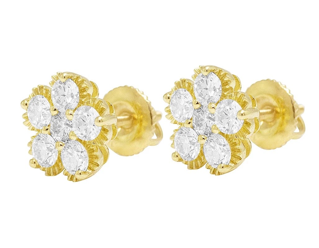 10K GOLD FLOWER CLUSTER REAL DIAMOND STUD EARRINGS (1 of 3)