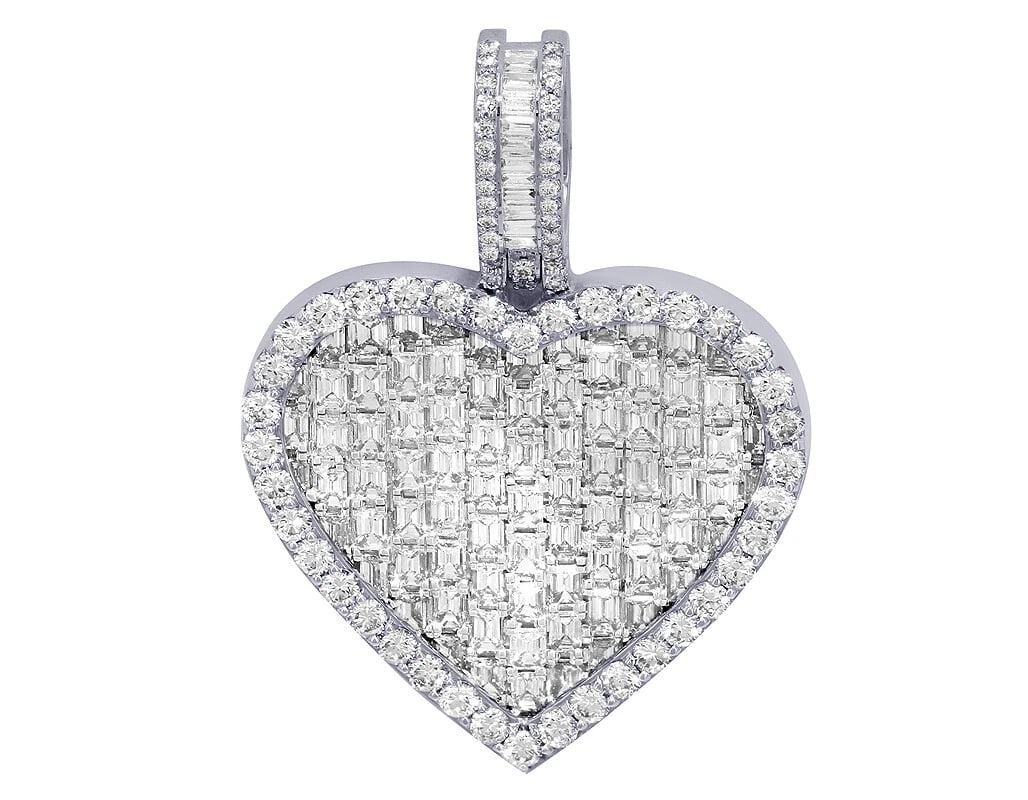 EMERALD REAL DIAMOND HEART PENDANT WHITE GOLD 10K (1 of 2)