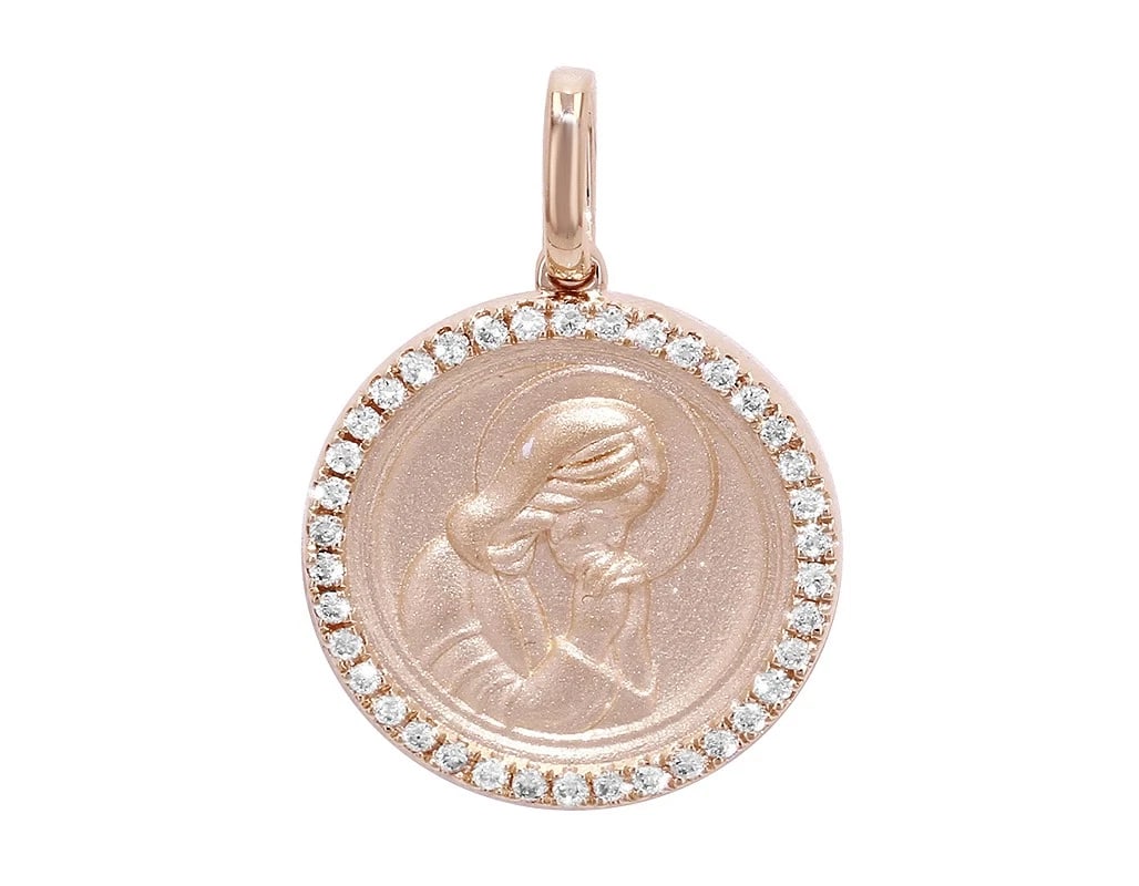 MEDALLION PRAYING JESUS REAL DIAMOND PENDANT 14K YELLOW GOLD (1 of 2)