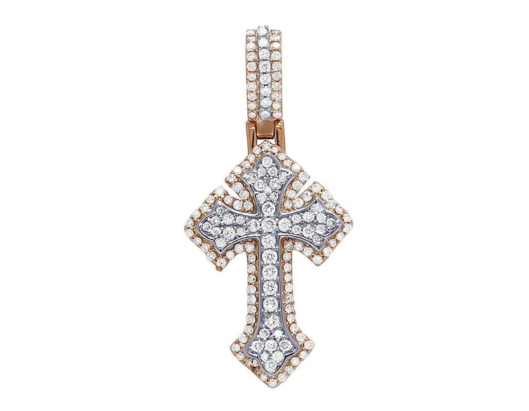 10K ROSE/WHITE GOLD REAL DIAMOND DESIGNER CROSS PENDANT (1 of 3)