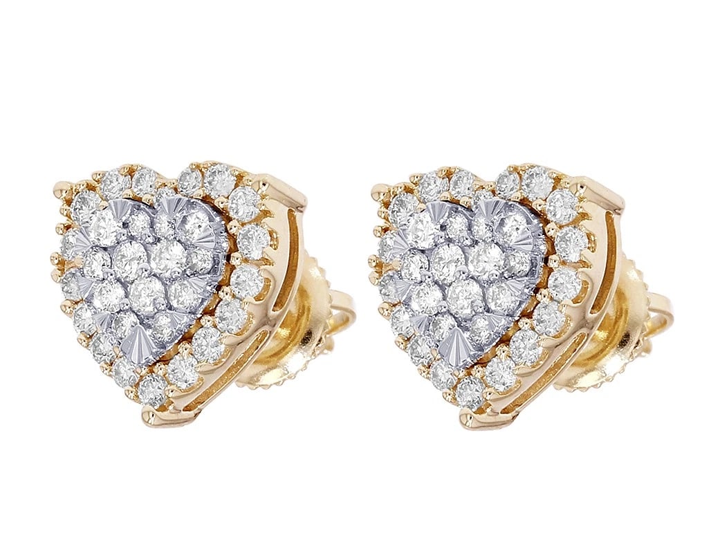 HEART-SHAPED REAL DIAMOND EARRINGS 10K GOLD: Heart-Shaped Real Diamond Earrings 10K Gold Brand: None Type: Earrings Material: 10k Yellow Gold, Main Stone/Creation Natural Color: Yellow Gold Size: Dimension 0.5" x 10 mm Accessories: None