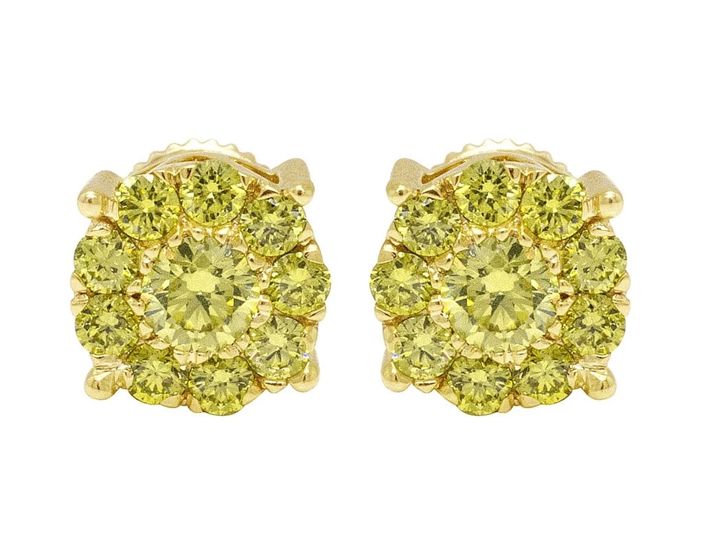 CANARY DIAMOND CLUSTER STUD EARRINGS: Canary Diamond Cluster Stud Earrings Brand: None Type: Earrings Material: 10k Yellow Gold, Main Stone/Creation Natural Color: Yellow Gold Size: Dimension 8mm Accessories: None Accessories