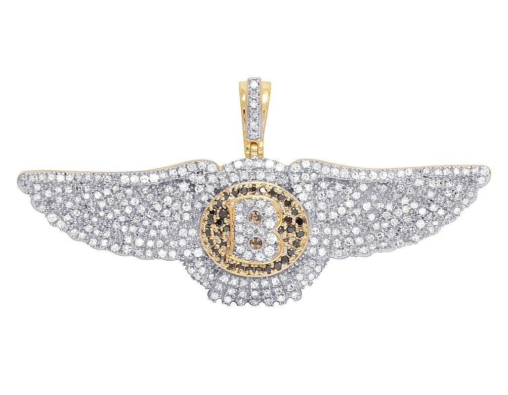10K YELLOW GOLD BENTLEY FLYING B BLACK TREATED REAL DIAMOND PENDANT: 10K Yellow Gold Bentley Flying B Black Treated Real Diamond Pendant Brand: None Type: Pendant Material: 10k Yellow Gold, Main Stone/Creation Natural Color: Yellow Gold Size: Dimension 1" long,
