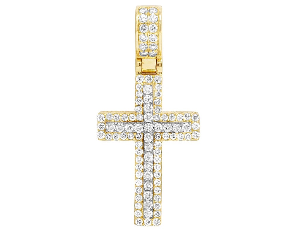 10K GOLD REAL DIAMOND CROSS PENDANT: 10K Gold Real Diamond Cross Pendant Brand: None Type: Necklace Material: 10k Multi-Tone Gold, Main Stone/Creation Natural Color: Yellow Gold Size: Dimension 1.6" Accessories: None Accessor