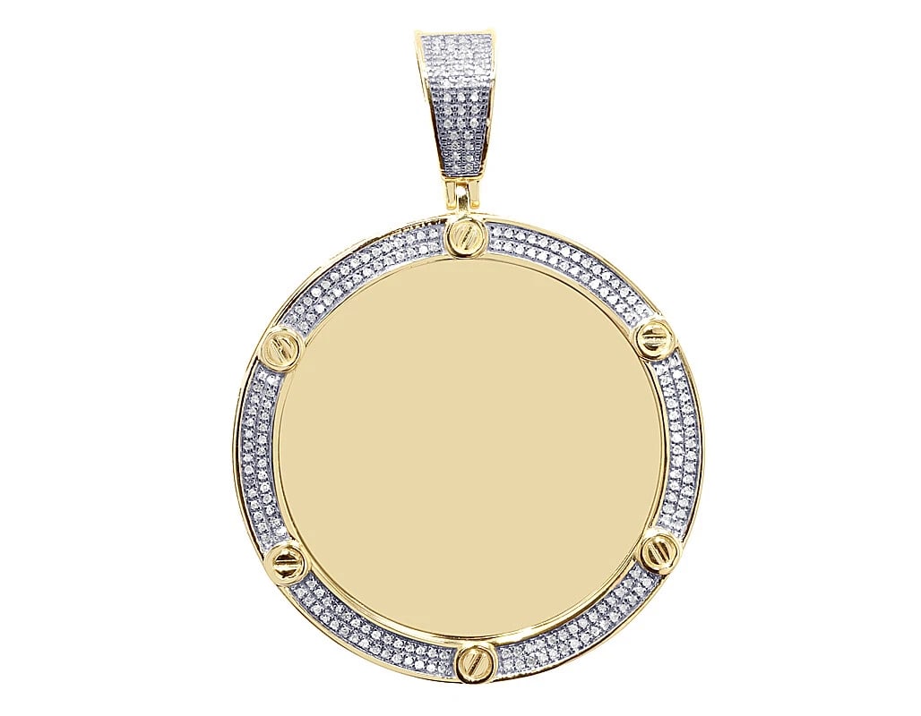 2 ROW REAL DIAMOND MEMORY PENDANT: 2 Row Real Diamond Memory Pendant Brand: None Type: Pendant Material: 10k Yellow Gold, Main Stone/Creation Natural Color: Yellow Gold Size: Dimension L 2" , W 1.5" Accessories: None Access