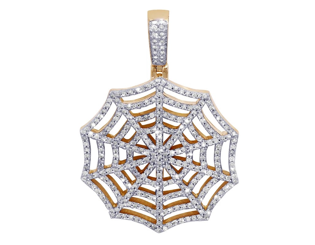 SPIDER WEB REAL DIAMOND PENDANT 10K YELLOW GOLD: Spider Web Real Diamond Pendant 10K Yellow Gold Brand: None Type: Necklace Material: 10k Yellow Gold, Main Stone/Creation Natural Color: Yellow Gold Size: Dimension 1.5" Accessories: None