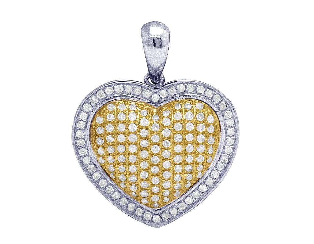 10K TWO-TONE GOLD PUFFED HEART REAL DIAMOND PENDANT CHARM: 10K Two-Tone Gold Puffed Heart Real Diamond Pendant Charm Brand: None Type: Necklace Material: 10k Multi-Tone Gold, Main Stone/Creation Natural Color: Multi-Tone Size: Dimension 1" 