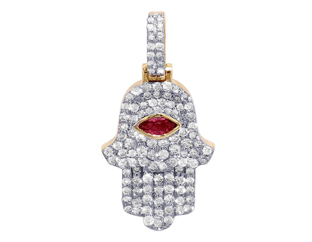 HAMSA REAL DIAMOND PENDANT 10K YELLOW GOLD: Hamsa Real Diamond Pendant 10K Yellow Gold Brand: None Type: Necklace Material: 10k Yellow Gold, Main Stone/Creation Natural Color: Yellow Gold Size: Dimension 1.5" 2.8mm Accessories: None