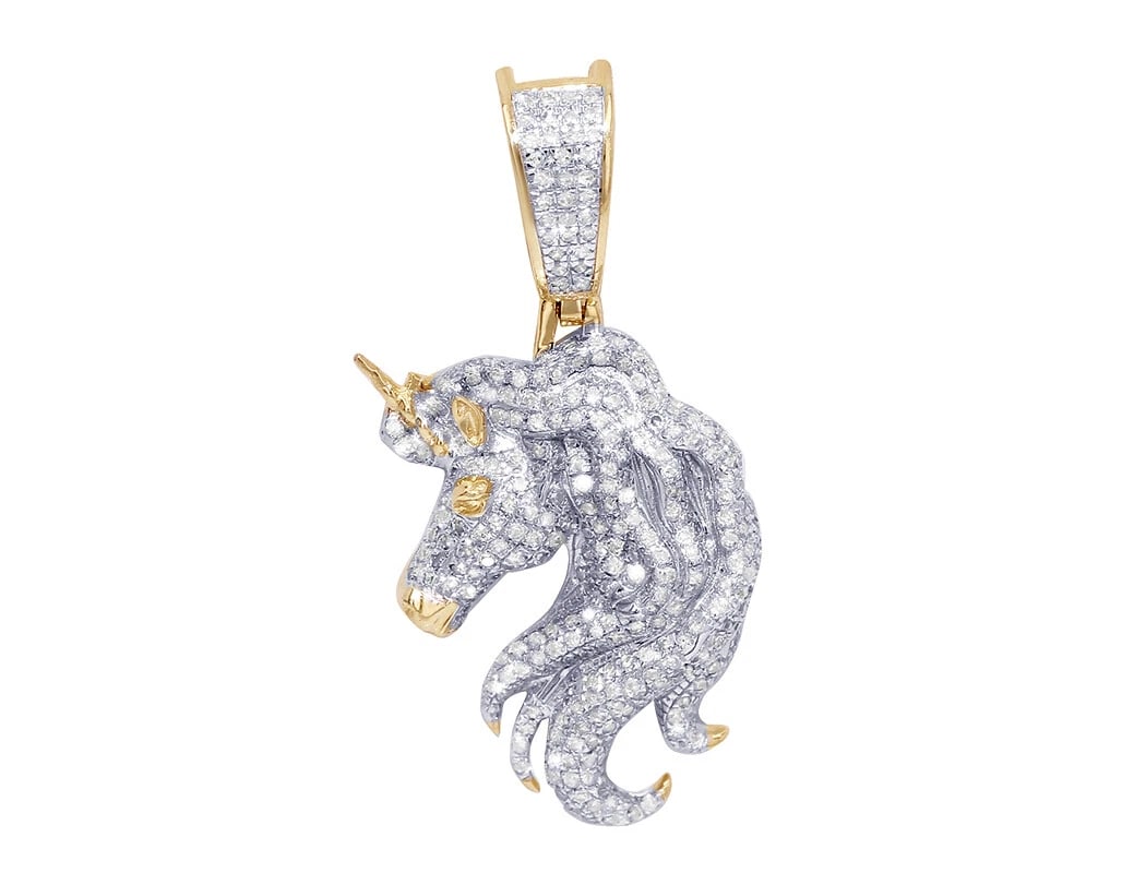 UNICORN REAL DIAMOND PENDANT 10K YELLOW-WHITE GOLD: Unicorn Real Diamond Pendant 10K Yellow-White Gold Brand: None Type: Necklace Material: 10k Multi-Tone Gold, Main Stone/Creation Natural Color: Multi-Tone Size: Dimension 1.5" Accessories: