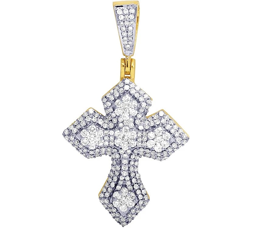 10K YELLOW GOLD REAL DIAMOND GOTHIC CROSS PENDANT: 10K Yellow Gold Real Diamond Gothic Cross Pendant Brand: None Type: Necklace Material: 10k Yellow Gold, Main Stone/Creation Natural Color: Yellow Gold Size: Dimension 1.75" Accessories: None
