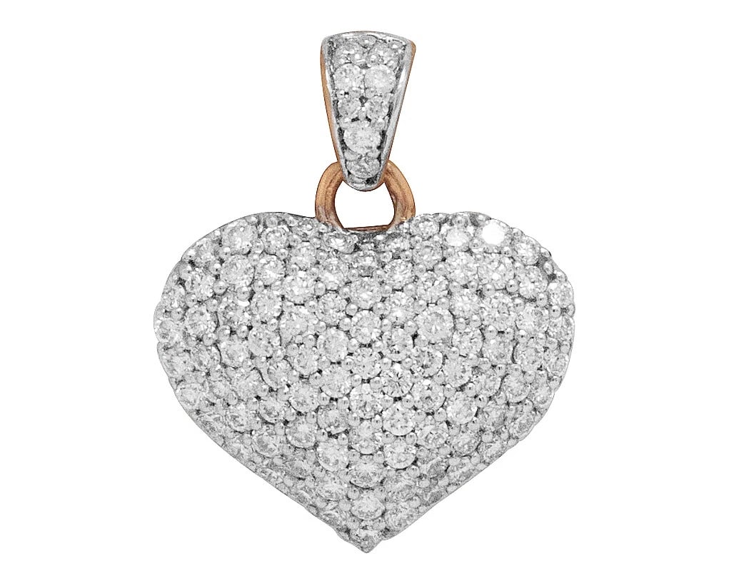 REAL DIAMOND PUFF HEART PENDANT ICED CHARM: Real Diamond Puff Heart Pendant Iced Charm Brand: None Type: Necklace Material: 14k Rose Gold, Main Stone/Creation Natural Color: Rose Gold Size: Dimension 0.8" Accessories: None Accessories