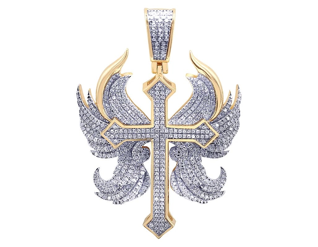 ANGEL WINGS REAL DIAMOND CROSS PENDANT: Angel Wings Real Diamond Cross Pendant Brand: None Type: Pendant Material: 10k Yellow-White Gold, Main Stone/Creation Natural Color: Multi-Tone Size: Dimension L 1.76 W , 30.9MM Accessories: None